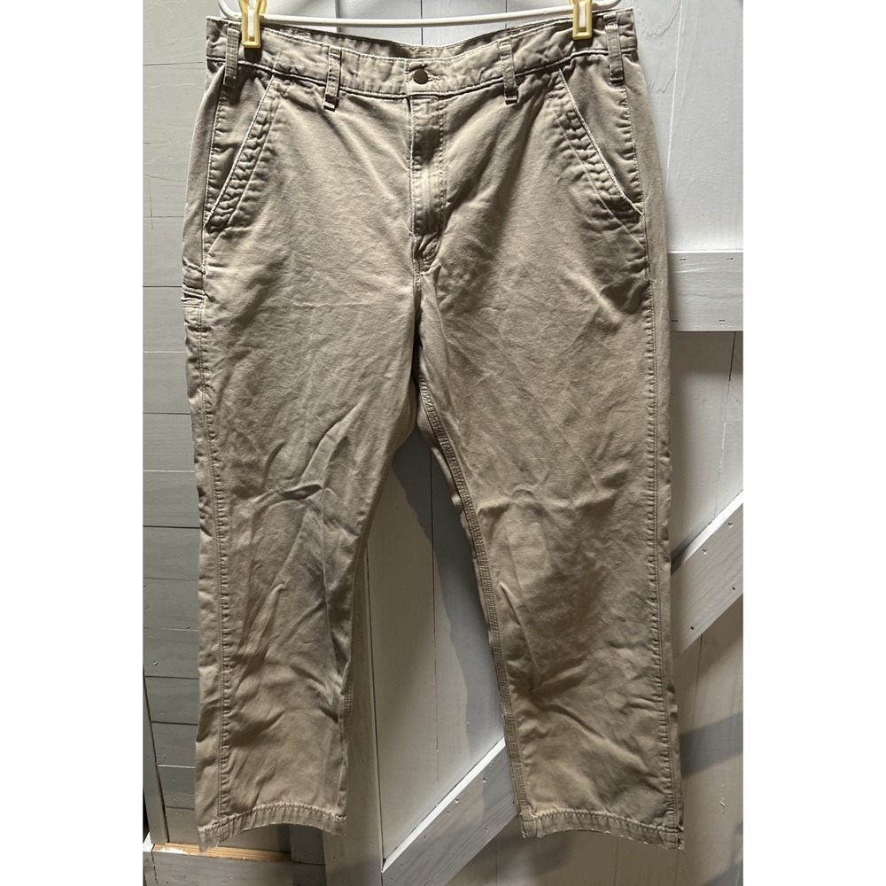 Carhartt Carpenter Pants Men's Size 36x32 Relaxed Fit Beige Some Wear And Stains